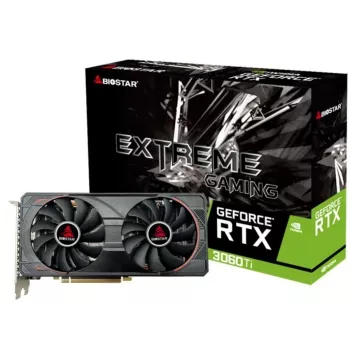 Vaizdo plokštė BIOSTAR GeForce RTX 3060 Ti — 8 GB GDDR6, 256 bitų, PCIe 4.0, 1665 MHz spartinimas, 3×DP/1×HDMI, 2 ventiliatoriai