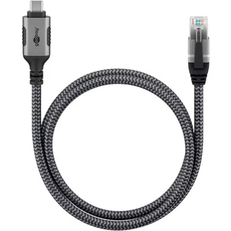 Goobay 70755 USB-C į RJ45 Ethernet CAT 6 laidas stabiliam laidiniam interneto ryšiui su maršrutizatoriumi / modemu / tinklo komutatoriumi / pakeičia USB į RJ45 adapterį / 1