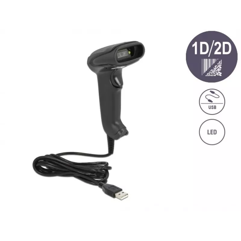 Rankinis brūkšninių kodų skaitytuvas DeLOCK USB 1D 2D, vokiečių kalbos versija