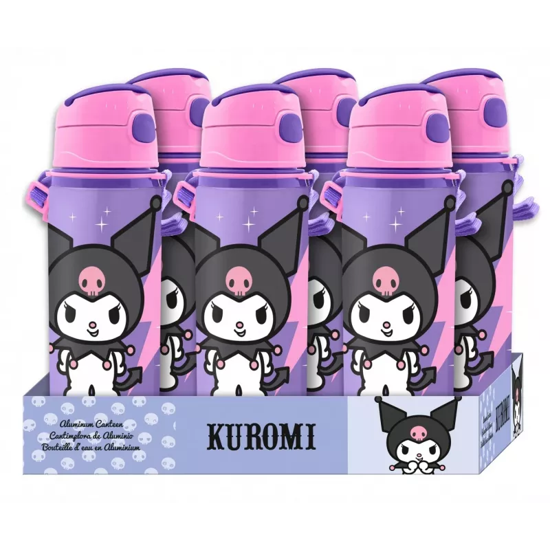 Kids Euroswan aliuminio butelis su dirželiu 600 ml Kuromi — izoliuotas gėrimų butelis vaikams