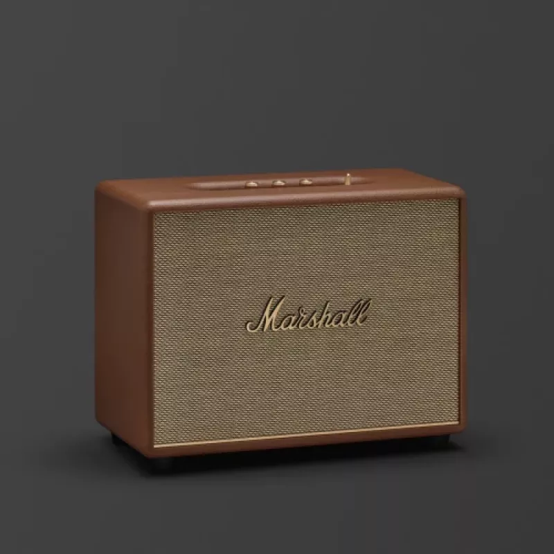Belaidis garsiakalbis MARSHALL Woburn III Brown — kelių kambarių, Bluetooth, Wi‑Fi, analoginiai įėjimai