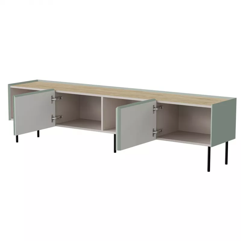TV spintelė cama meble FELLINI 200x40x52 cm, alyvuogių spalvos rėmas su aliejumi įtrintos ąžuolo spalvos viršumi