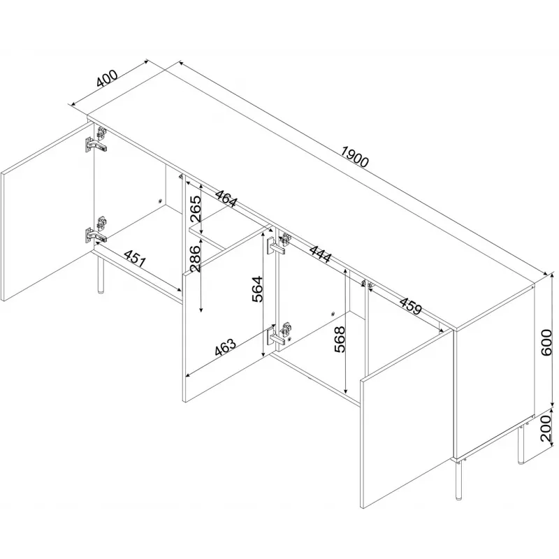 Cama INSERTO 3D1W komoda 190x40x80 juodas + LED