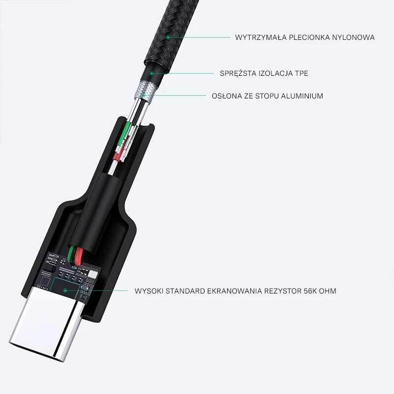 USB-C į USB-A laidas Aukey CB-CA2, nailonu pintas, greitasis įkrovimas 3 A, 1 m