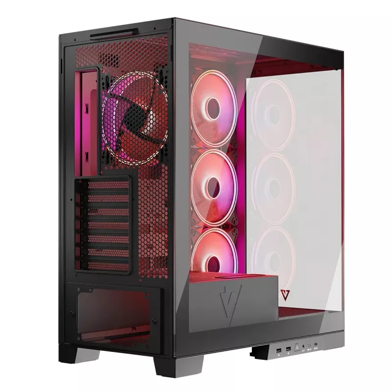 PC korpusas MODECOM Volcano SPACE APEX ARGB Midi Tower, grūdintas stiklas, USB-C, palaiko ATX/microATX/Mini-ITX, GPU iki 430 mm, CPU aušintuvas iki 180 mm