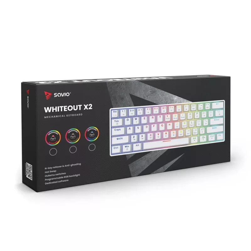 Mechaninė klaviatūra Whiteout X2, Brown Outemu, Hot Swap Savio Savgk-whit