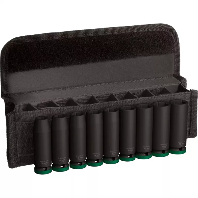 Socket set Bosch PRO 1/2 inch 9-piece, deep Juoda sockets
