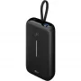 Powerbank 20.000 mAh, integruotas USB-C laidas 13cm, 30 W (juoda, 20 Ah, 1x USB-A, 2x USB-C, PD, QC)
