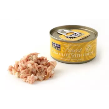 Šlapias kačių ėdalas FISH4DOGS Tun fillet su sūriu pakelyje 70 g – žuvies skonio, 83% drėgmės, 14% baltymų