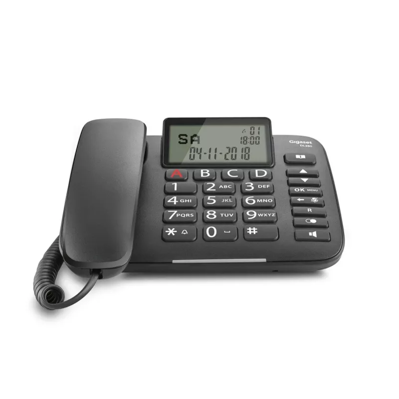 Belaidis telefonas Gigaset DL380 juodas su DECT technologija ir ilgu baterijos veikimo laiku
