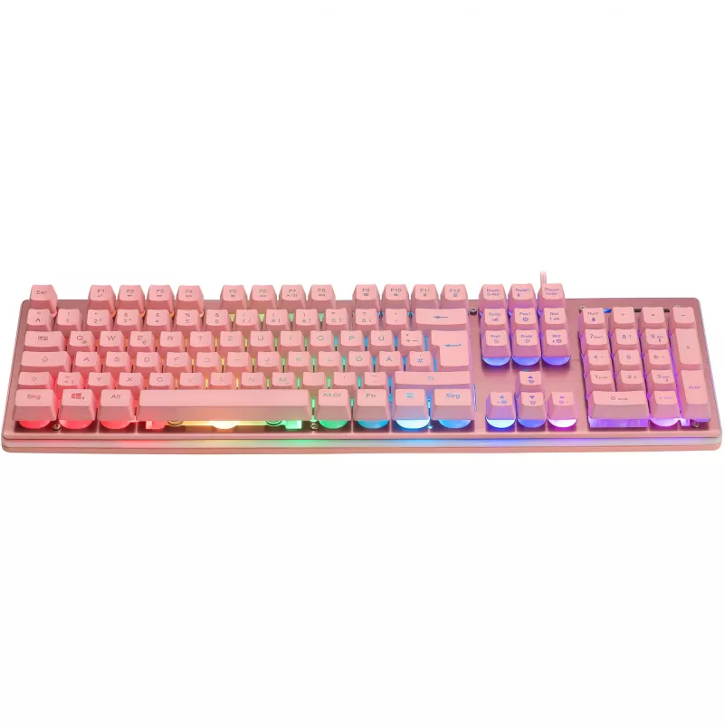 Deltaco GAM-021-RGB-P-DE - pilno dydžio (100%) - USB - membraniniai klavišai - QWERTZ - Rožinė