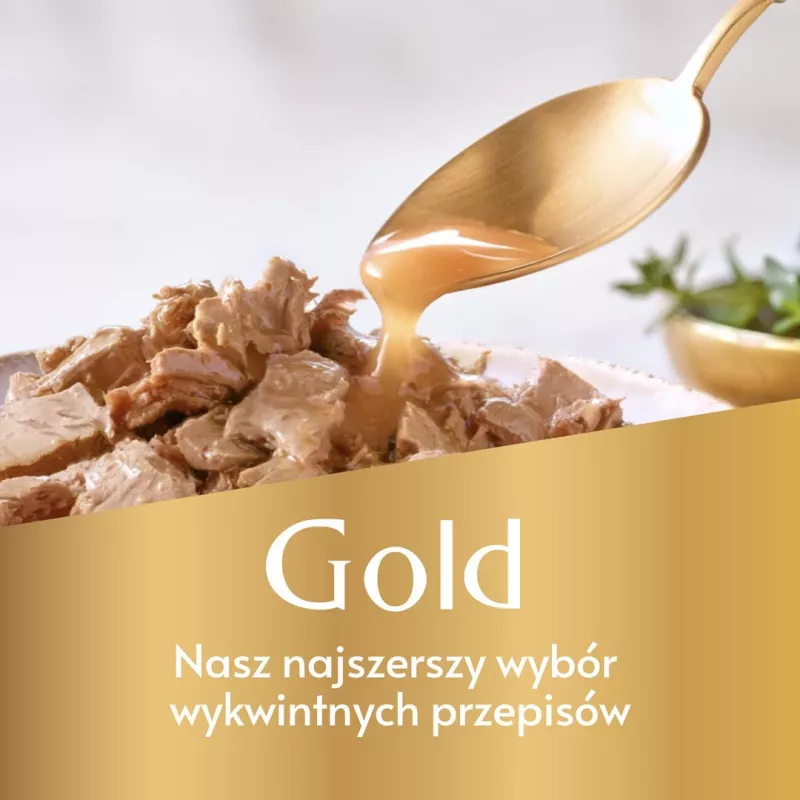 Šlapias kačių maistas Gourmet (Purina) Gold 85 g — suaugusioms katėms, jautiena ir vištiena