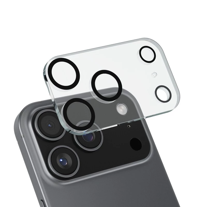 „Crong CRGLSIP1763P“ kameros ir objektyvo stiklas, skirtas „iPhone 17 Pro“ — apsauginis kameros modulio stiklas