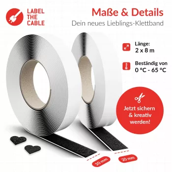 Kilpinė juosta su kabliuku Label the kabelis LTC Klettrolle Easy Tape Strap 8 m × 20 mm, juoda