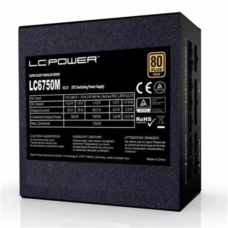 LC-Power Super Silent LC6750M V3.0 750W 80Plus Gold 135mm ventiliatorius mažmeninėje dėžutėje - PC/serverio maitinimo blokas - ATX