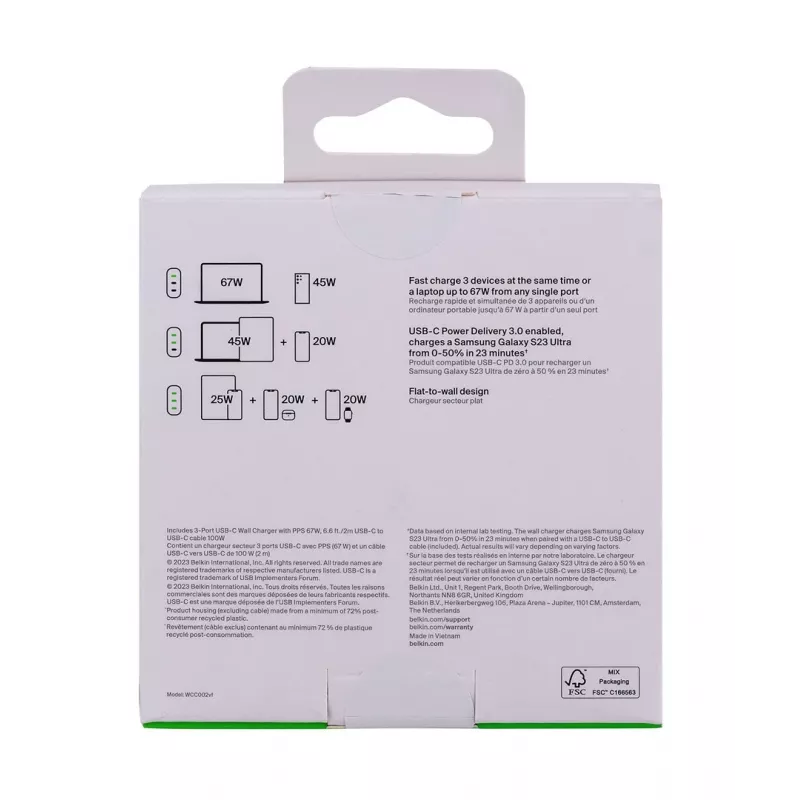 Belkin BoostCharge Nešiojamasis kompiuteris, Išmanusis telefonas, Universalus Baltas AC Greitas įkrovimas Vidinis