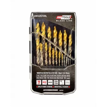Grąžtų rinkinys AWTools M2 HSS-TiN 19 vnt. 1,5–10 mm metalui
