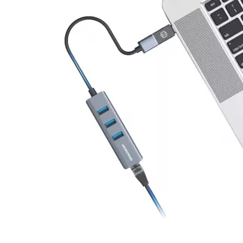 GRAUGEAR USB šakotuvas G-HUB31L-A — USB 3.2 Gen 1 Type-A priegloba, 3x USB 3.2 Gen 1 Type-A prievadai + RJ-45, 5000 Mbit/s