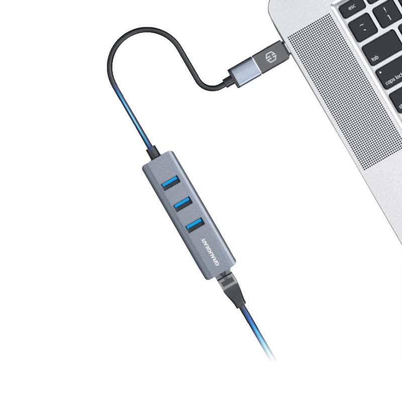 GRAUGEAR USB šakotuvas G-HUB31L-A — USB 3.2 Gen 1 Type-A priegloba, 3x USB 3.2 Gen 1 Type-A prievadai + RJ-45, 5000 Mbit/s