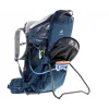 Vaikiška nešynė kuprinė DEUTER Kid Comfort Active — mėlyna, poliamidas, iki 22 kg, skėtis nuo saulės, kojų atrama, VariQuick, Lite Air