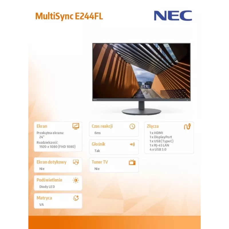 NEC MultiSync E244FL kompiuterio monitorius 61 cm (24 col.) 1920 x 1080 pikselių Full HD LCD juodas
