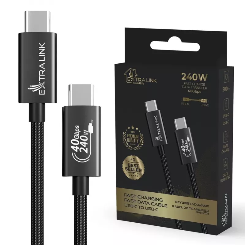 USB C į USB C kabelis Extralink CABESL05 — 2 m, USB 2.0, juodas