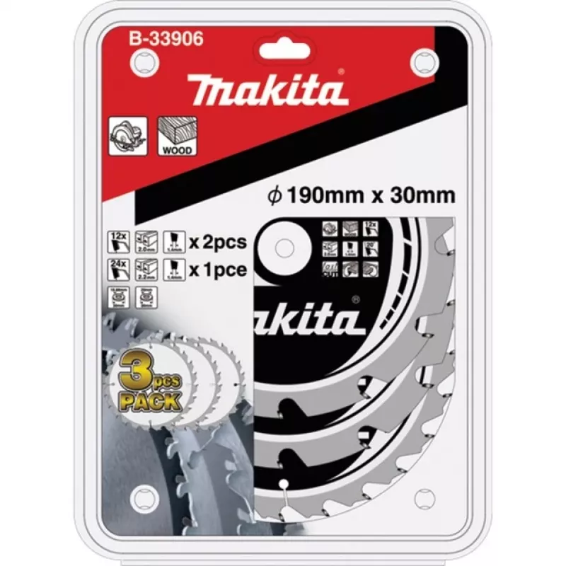 Diskinių pjūklų diskų rinkinys MAKFORCE B-33906, Ø 190mm, 12Z / 24Z (3 vnt., anga 30mm)