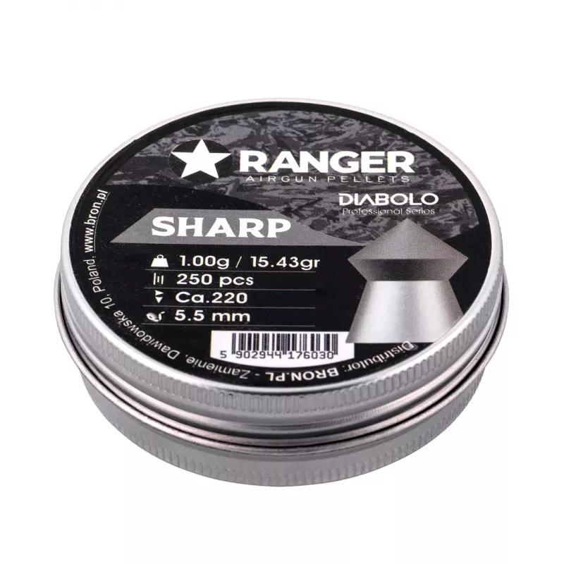 Šratukai RANGER PRORO 5,5 mm, diabolo formos, sidabriniai, 250 vnt., aliuminio dozatorius