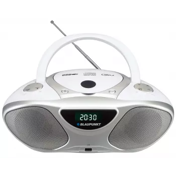 CD grotuvas BLAUPUNKT BB14WH — CD grotuvas su MP3 atkūrimu, USB, LCD, laikrodis, 2x1 W garsiakalbiai, sidabrinis/baltas