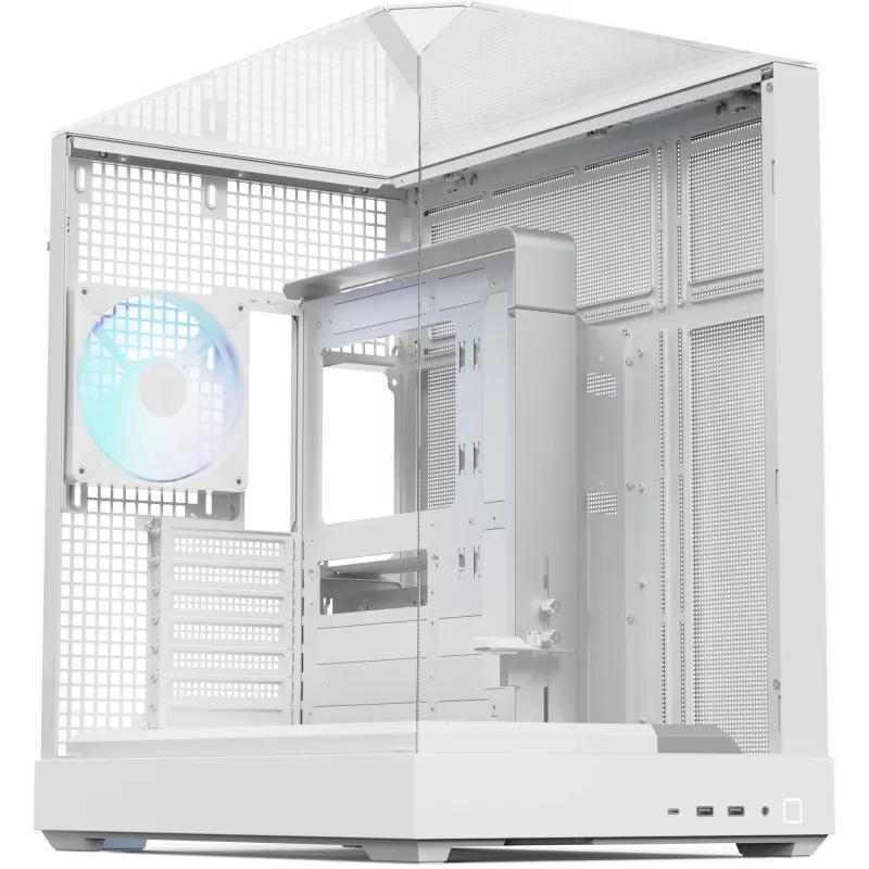 APNX Tower case V2 — balta, trys grūdinto stiklo plokštės