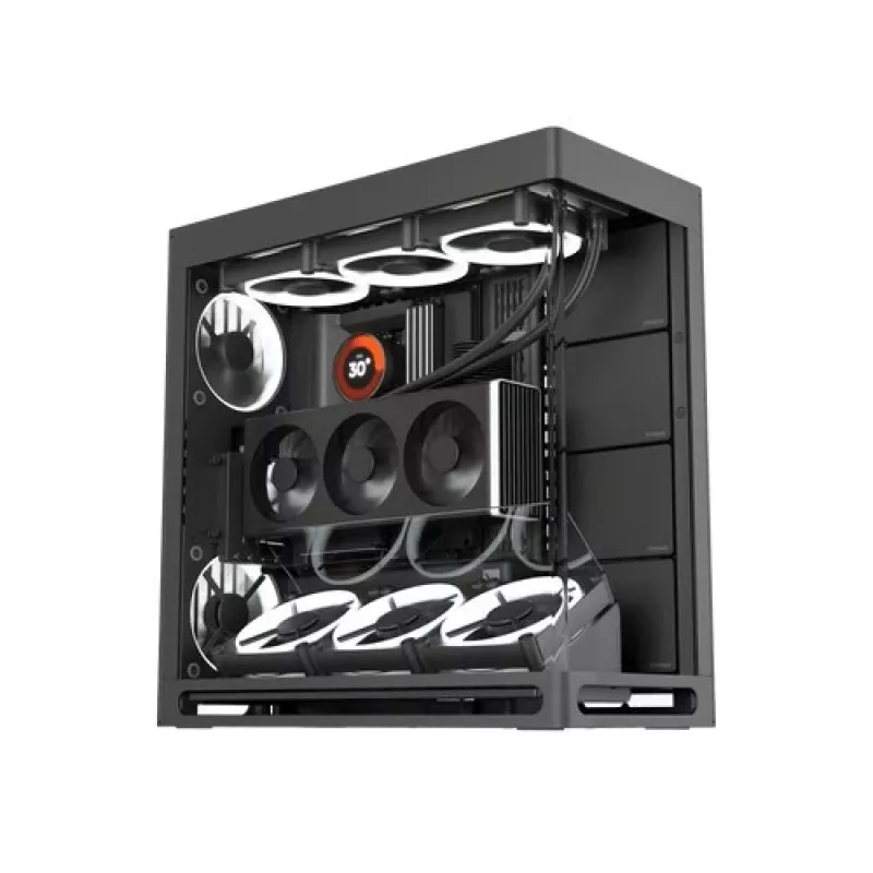 HAVN HS 420 VGPU PC korpusas, Midi-Tower, E-ATX, grūdintas stiklas, PCIe 5.0 Riser kabelis - juodas