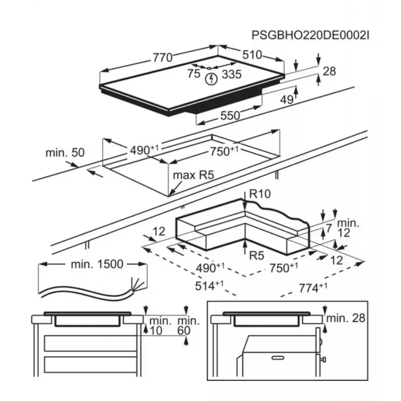 Įmontuojama indukcinė kaitlentė Electrolux EIS87453IZ — 77 cm, 4 zonų (210/210/145/240 mm), stikliniai jutikliniai valdikliai, apsauga nuo vaikų