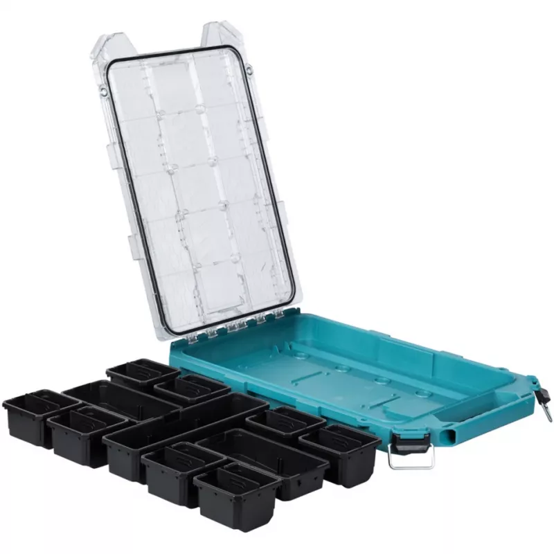 MAKTRAK Organizer Flat M, įrankių dėžė mėlyna/skaidri, skaidrus dangtis