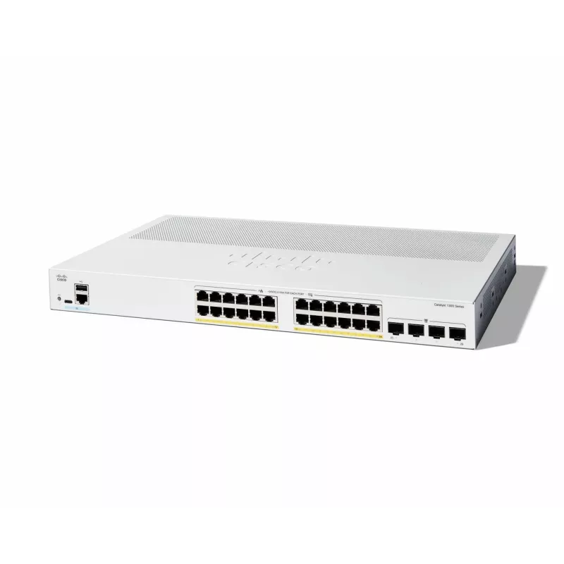 Cisco Catalyst 1300-24P-4G valdomas jungiklis, 24 prievadai GE, PoE, 4x1GE SFP, ribota viso gyvenimo apsauga (C1300-24P-4G)