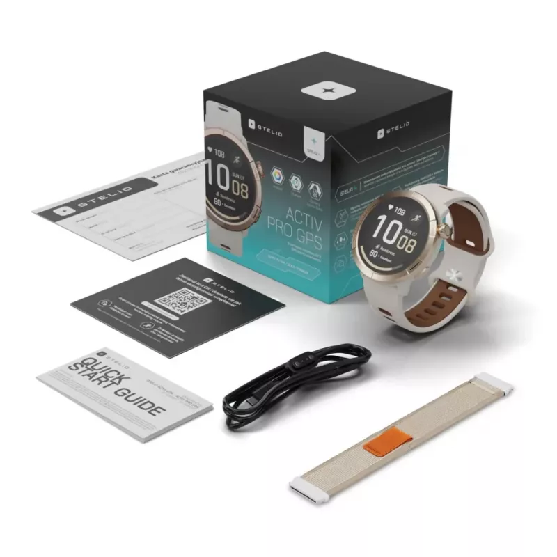 Išmanusis laikrodis Stelio STSWA102GT Activ Pro GPS 46 mm auksinis titanas — GPS, 46 mm korpusas, titano apdaila