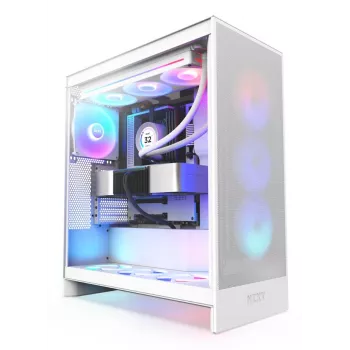 PC korpusas NZXT H7 Flow RGB Midi Tower baltas — grūdintas stiklas, EATX, priekyje 3×120 mm, USB-C
