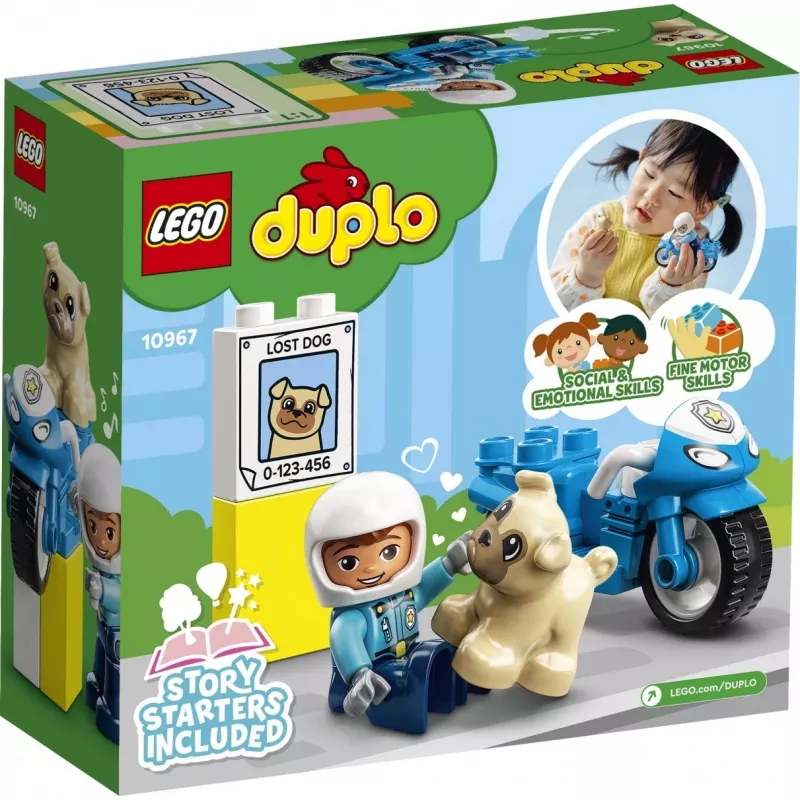 Toy motorcycle playset LEGO Duplo Police 10967 with movable wheels and police figure