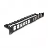 DELOCK 19 inch Keystone Patch Panel 24 prievadų kampinis su įtempimo sumažinimu, 1U, juodas, 482,6×125,5×44,2 mm