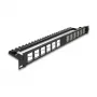DELOCK 19 inch Keystone Patch Panel 24 prievadų kampinis su įtempimo sumažinimu, 1U, juodas, 482,6×125,5×44,2 mm