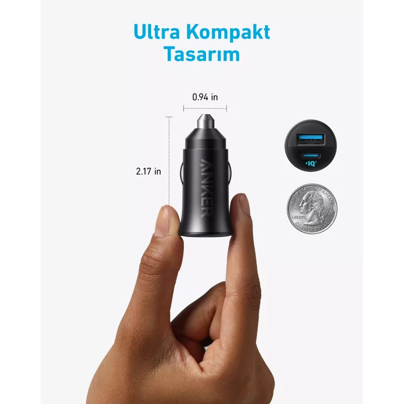 Anker automobilinis įkroviklis 30 W 2 prievadai juodas greitasis įkrovimas