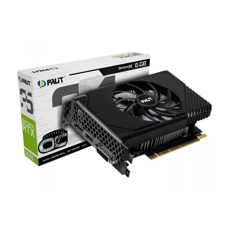 Vaizdo plokštė PALIT GeForce RTX 3050 StormX OC — 6 GB GDDR6, 96 bitų, PCIe 4.0, aktyvus aušinimas