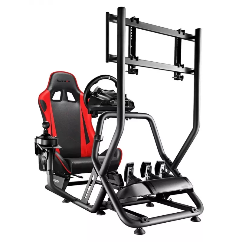 Lenktyninis kokpitas huzaro Speed 6.0 su reguliuojama sėdyne, plieninis rėmas, 30°–90° kampas, išlaiko iki 120 kg, raudonas, 1080×1360×560 mm