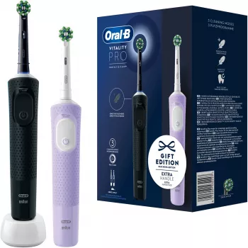 Oral-B Vitality Pro D103 Duo, Elektrische Zahnbürste schwarz/lila, Black/Lilac Violet, inkl. 2. Handstück