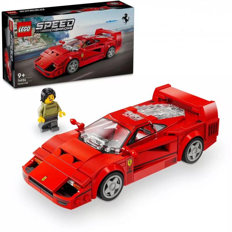 LEGO Speed Champions Ferrari F40 Supercar – pastatomas automobilio modelis 9 metų ir vyresniems berniukams ir mergaitėms su vairuotojo minifigūrėle, vaikų kambario dekoras