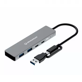 USB šakotuvas GrauGear G-HUB2C2A-10G — 4 prievadų USB 3.2 Gen 1 (2x Type-C, 2x Type-A), 10 Gbit/s, 100 W, aliuminis, pilkas