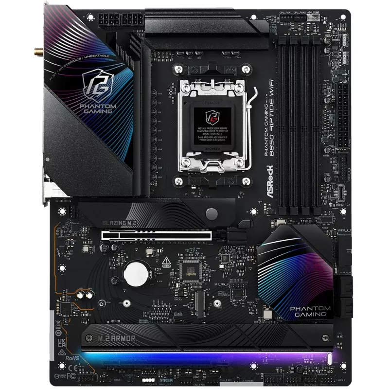 Pagrindinė plokštė ASRock Phantom Gaming B850 Riptide WiFi — AMD B850, Socket AM5, ATX, DDR5, 4x M.2, Wi‑Fi 7, 2.5Gb LAN