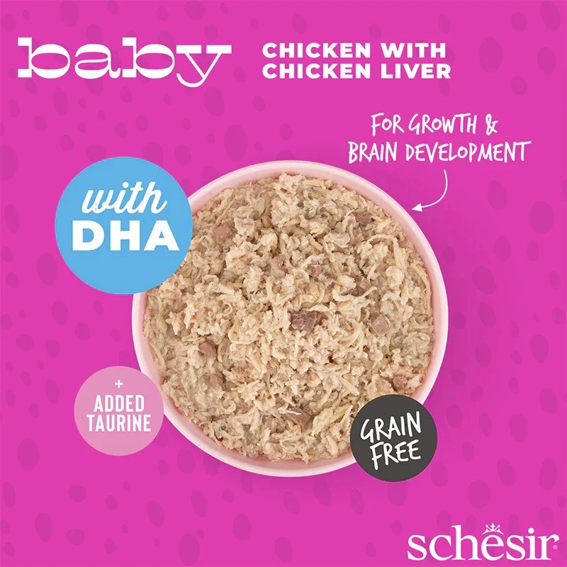 Šlapias kačių maistas Agras Pet Foods Schesir Baby in Brühe 70 g – vištiena, be grūdų, jaunikliams