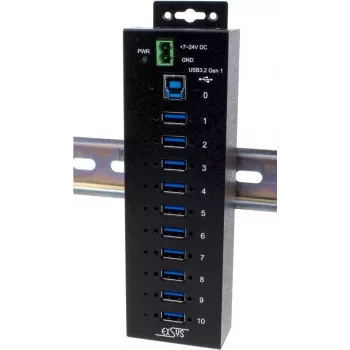 USB šakotuvas Exsys EX-1580SHMVS 10 prievadų valdomas su USB kabeliu ir DIN bėgelio montavimo rinkiniu