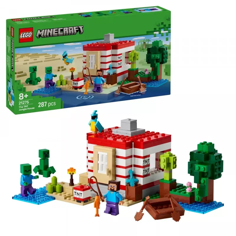Konstruktorius LEGO Minecraft rinkinys 21275 TNT džiunglių namelis, 287 detalės, 2 minifigūrėlės, amžius 8+
