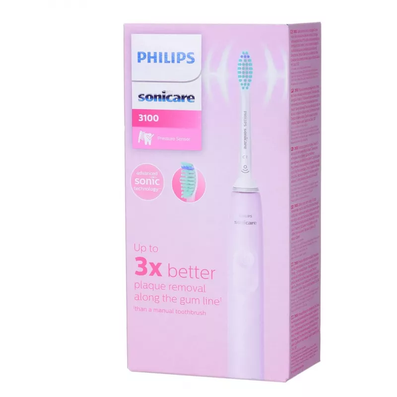 Sonic elektrinis dantų šepetėlis Philips 3100 series HX3671/11 su slėgio jutikliu, įmontuota Li‑Ion baterija, 1 šepetėlio galvutė, baltos/rožinės spalvos